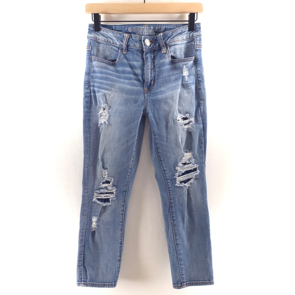 American Eagle Women Jeans‎ Hi-Rise Jegging Crop 6 Blue Distressed Ripped